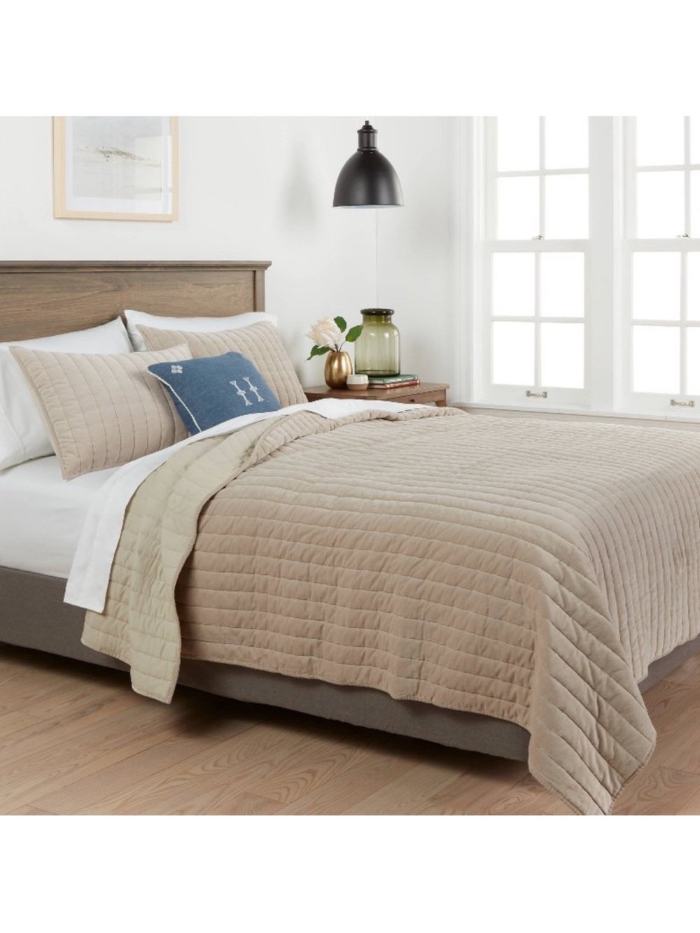 Threshold Full/Queen Channel Stitch Velvet Quilt •Natural•